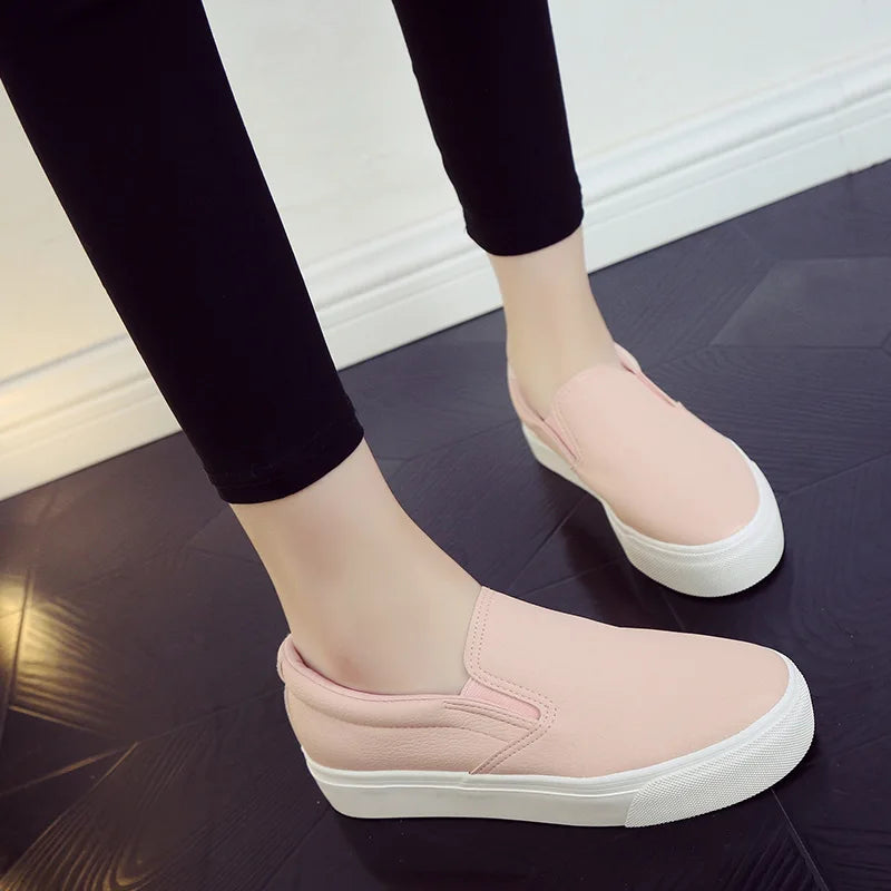 Mocasines de piel Comemore para mujer, tendencia primaveral, zapatos planos casuales, zapatos sin cordones de plataforma vulcanizados, zapatillas deportivas para mujer.