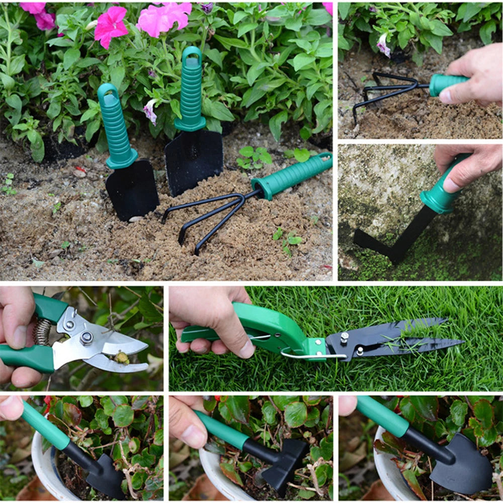 Herramientas de jardinería, herramientas de plantación, bandejas para flores, plantas en maceta, plantas de jardín, palas, juegos de herramientas de impresión para jardín.