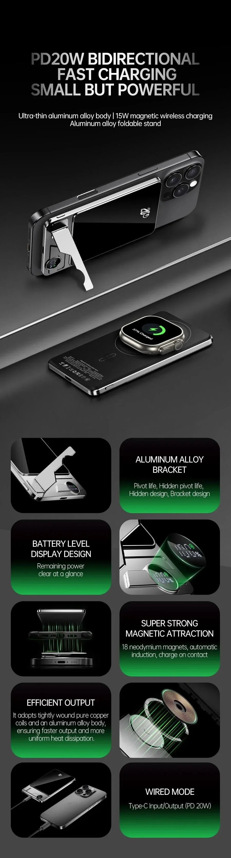 Batería externa de 5000 mAh y 10000 mAh con certificación CCC, estándar chino, con soporte, compatible con MagSafe, carga rápida inalámbrica magnética de 20 W.