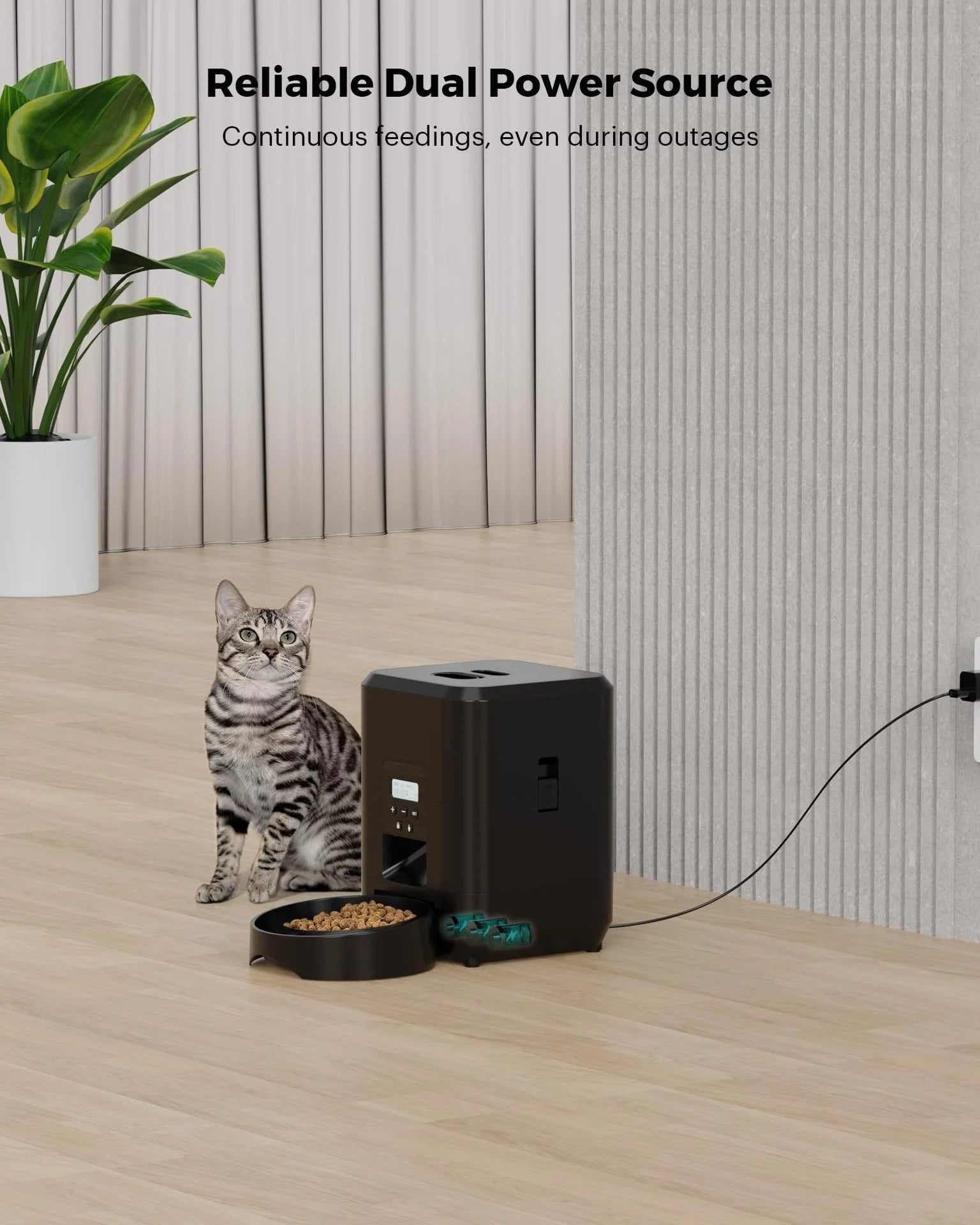Comedero automático inteligente WiFi de 2 litros para gatos y perros con temporizador y alerta de bajo nivel de comida.