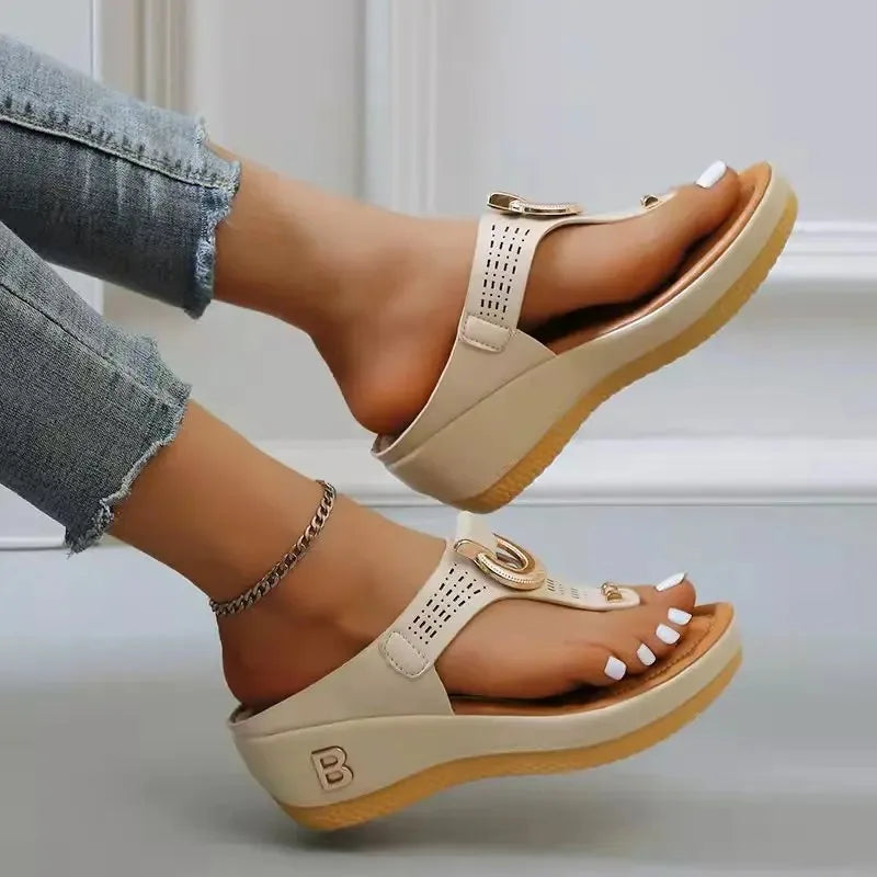 Sandalias de verano para mujer 2024, sandalias de cuña con plataforma de talla grande, chanclas antideslizantes con punta abierta, zapatos de playa cómodos para mujer