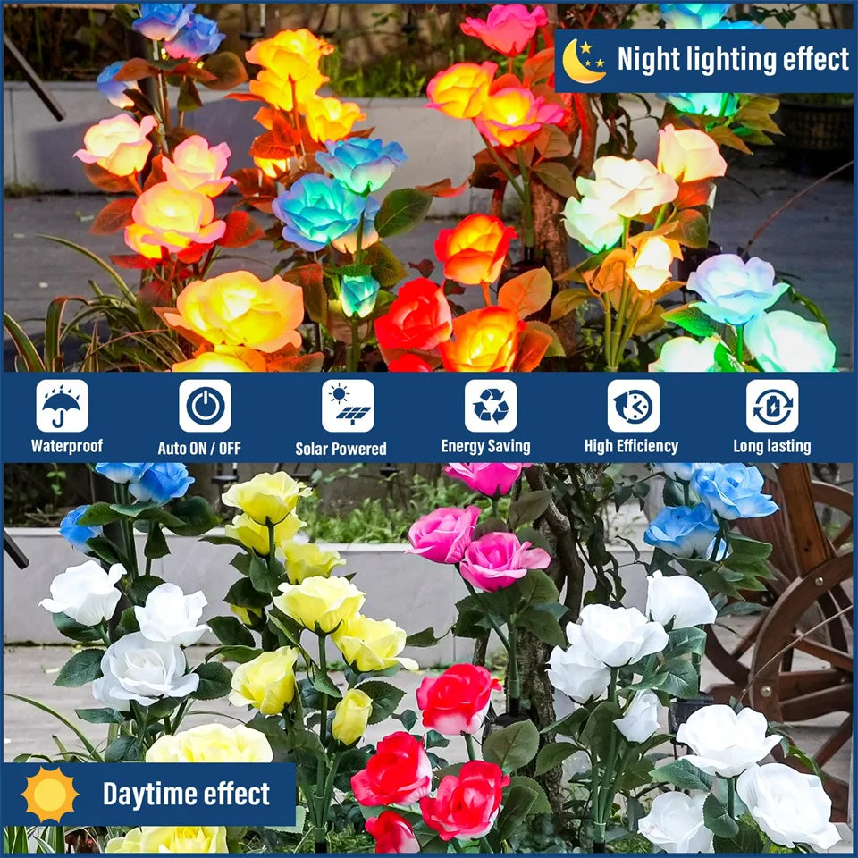 Luces solares de jardín LED impermeables para exteriores con forma de rosa