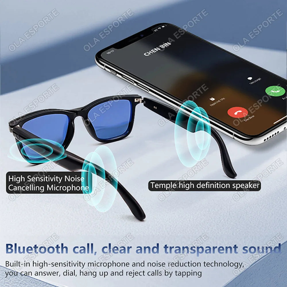 Gafas inteligentes Hot GS05 para hombre 2 en 1 con protección UV, portátiles, polarizadas, con filtro de luz azul, montura negra y lentes blancas. Gafas de sol con función de música.