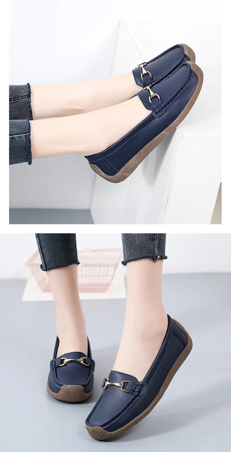 Zapatos planos de mujer 2024, mocasines de cuero, zapatillas deportivas, zapatos casuales, mocasines sin cordones, zapatos náuticos para mujer, talla grande 44.
