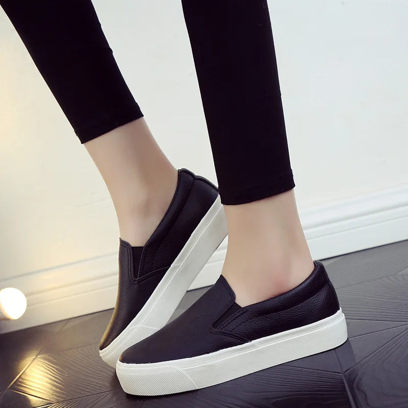 Mocasines de piel Comemore para mujer, tendencia primaveral, zapatos planos casuales, zapatos sin cordones de plataforma vulcanizados, zapatillas deportivas para mujer.
