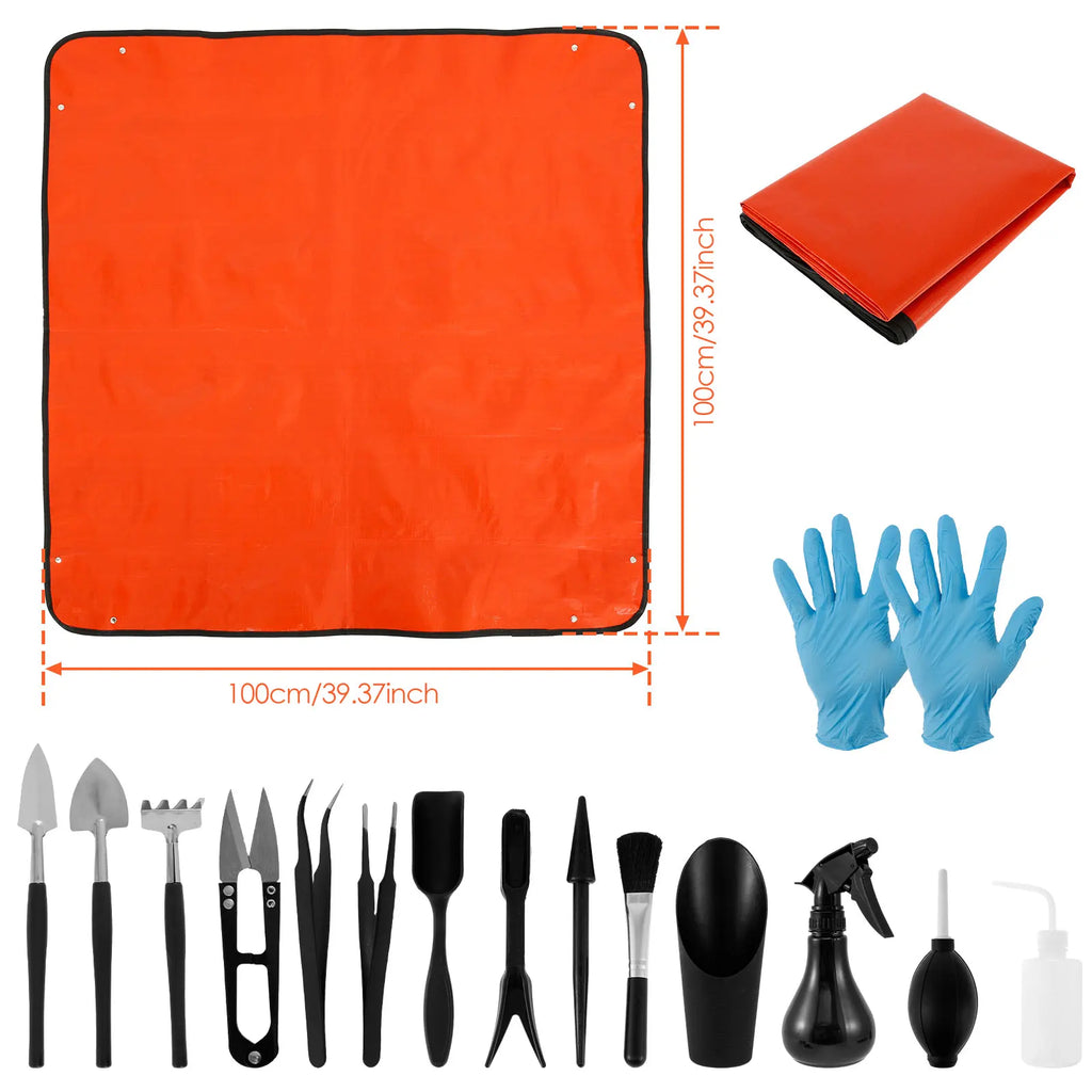 Kit de herramientas para mini macetas de 13/16 piezas para plantas suculentas de jardín con tapete para trasplante de bonsáis de interior y plántulas en miniatura