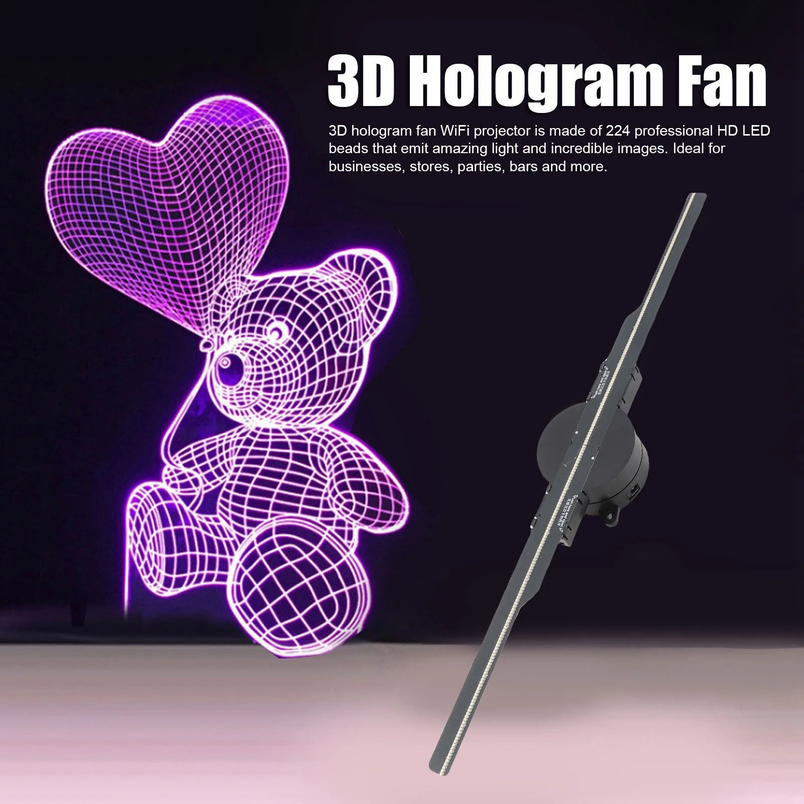 Ventilador de holograma 3D 2000x224, edición personalizada nítida, proyector WiFi para empresas