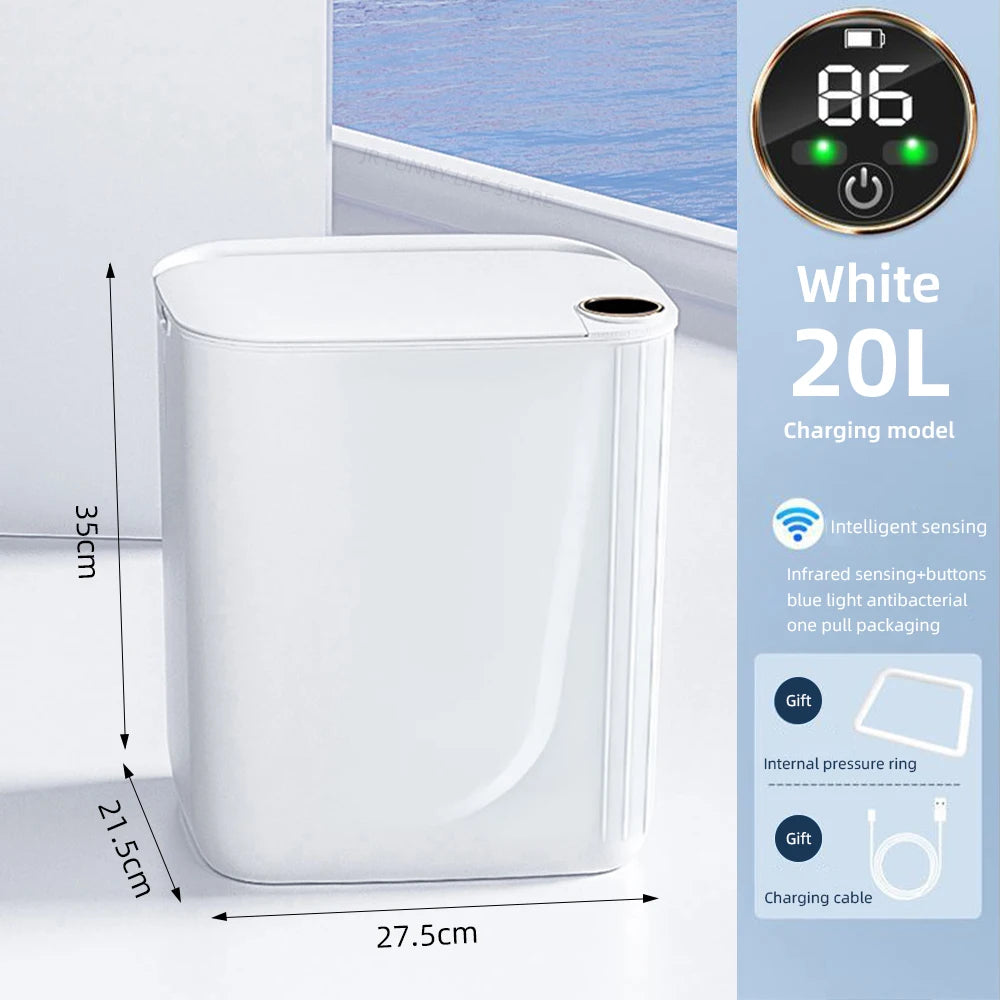 Cubo de basura inteligente con sensor de 20 litros, pantalla, recargable mediante USB tipo C, automático, para baño, cocina, inodoro y hogar inteligente.