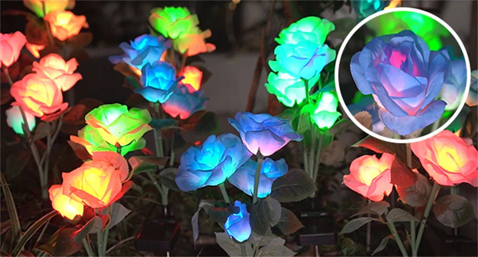 Luces solares de jardín LED impermeables para exteriores con forma de rosa