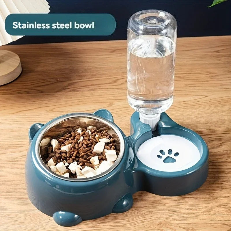Comedero y dispensador de agua automático para mascotas, sistema de alimentación integrado para gatos y perros, no necesita pilas ni electricidad, boca inclinada.