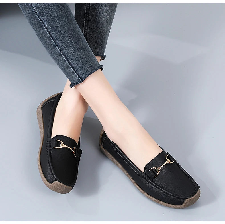 Zapatos planos de mujer 2024, mocasines de cuero, zapatillas deportivas, zapatos casuales, mocasines sin cordones, zapatos náuticos para mujer, talla grande 44.