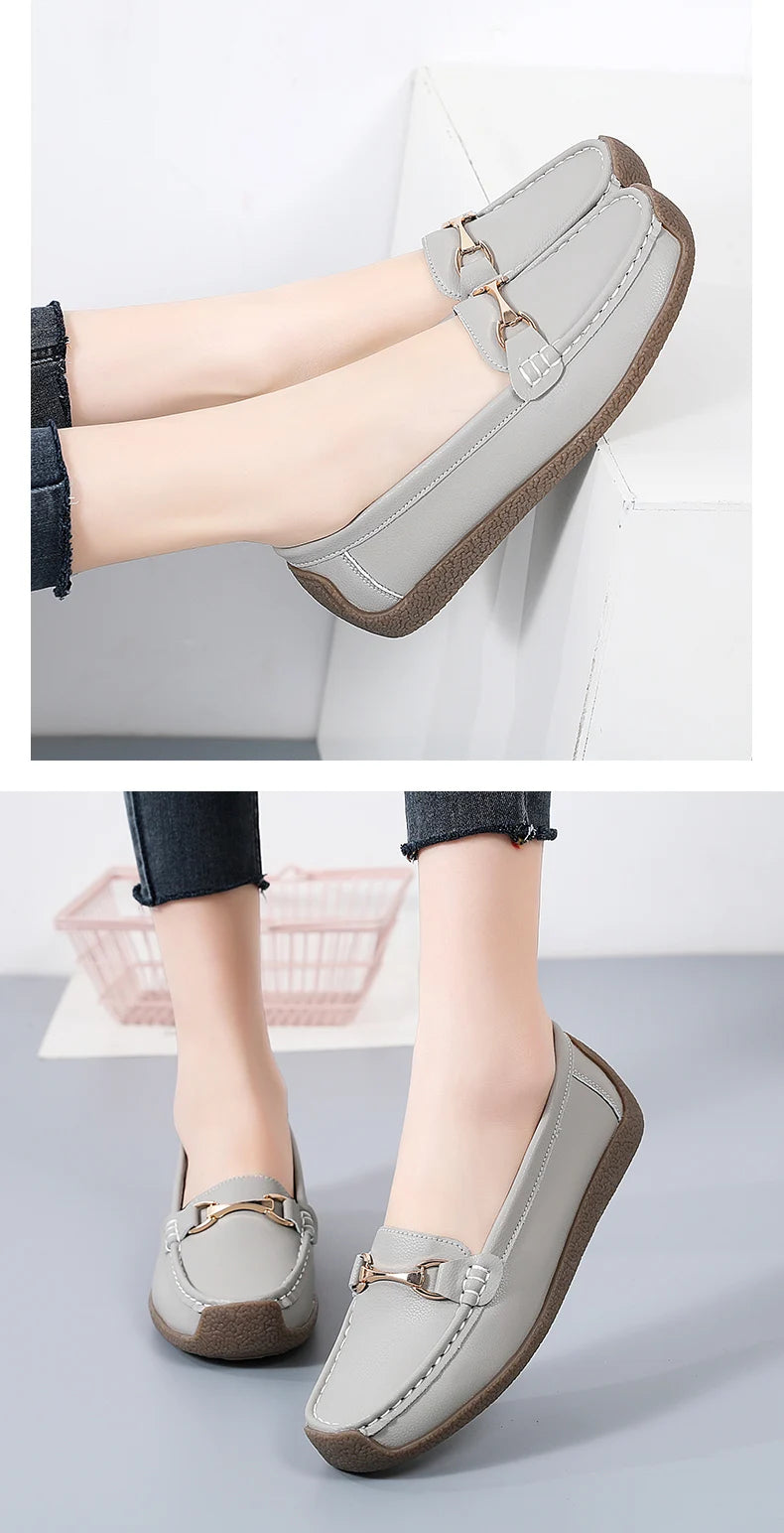 Zapatos planos de mujer 2024, mocasines de cuero, zapatillas deportivas, zapatos casuales, mocasines sin cordones, zapatos náuticos para mujer, talla grande 44.