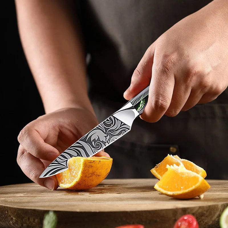 Cuchillo de cocina, cuchillo de chef, cuchillo japonés, cuchillo con patrón de Damasco láser, cuchillo para cortar carne, fruta, pan, verduras, cuchillo deshuesador, cuchillo multiusos para rebanar