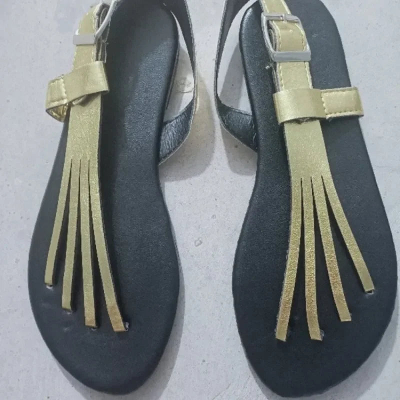 Sandalias planas de verano para mujer con hebilla, zapatos de playa de moda para exteriores, chanclas casuales nuevas, sandalias con garra metálica para mujer.