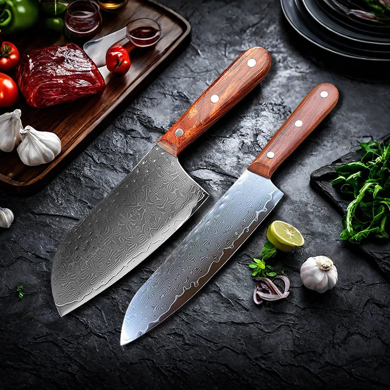 Cuchillo de cocina japonés de acero de Damasco de 67 capas para cortar carne, cuchillo Santoku, cuchillo de sushi y herramientas de cocina profesionales.