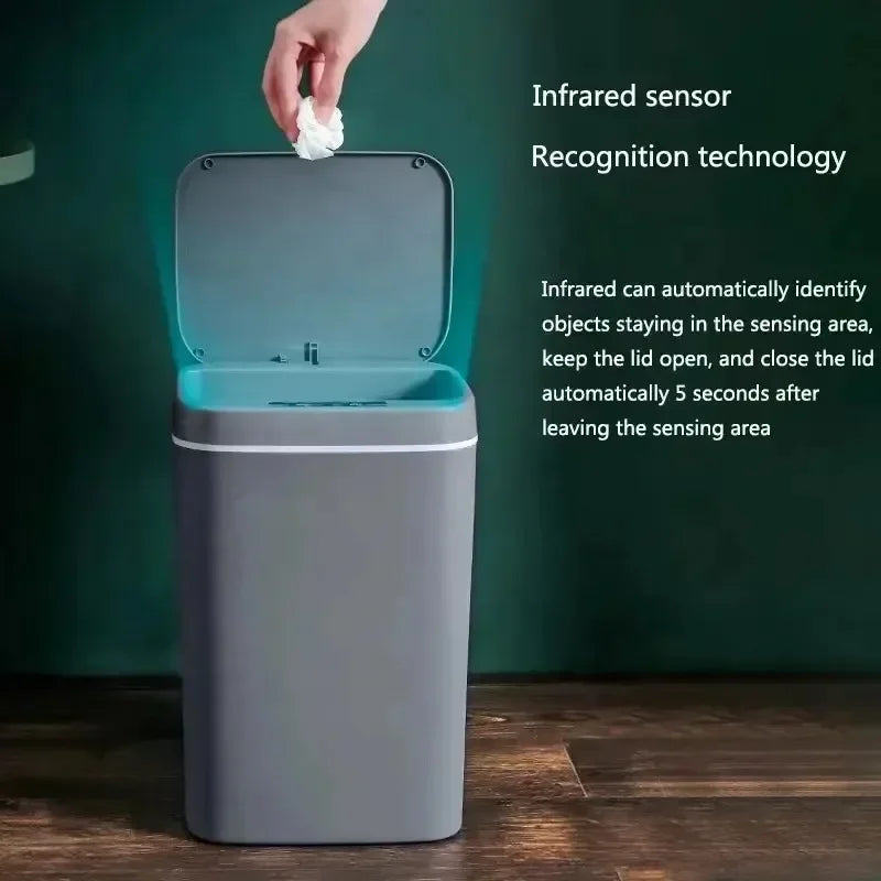 Cubo de basura inteligente de 12-16 litros con sensor automático, contenedor eléctrico impermeable para cocina y baño, para reciclaje y basura.