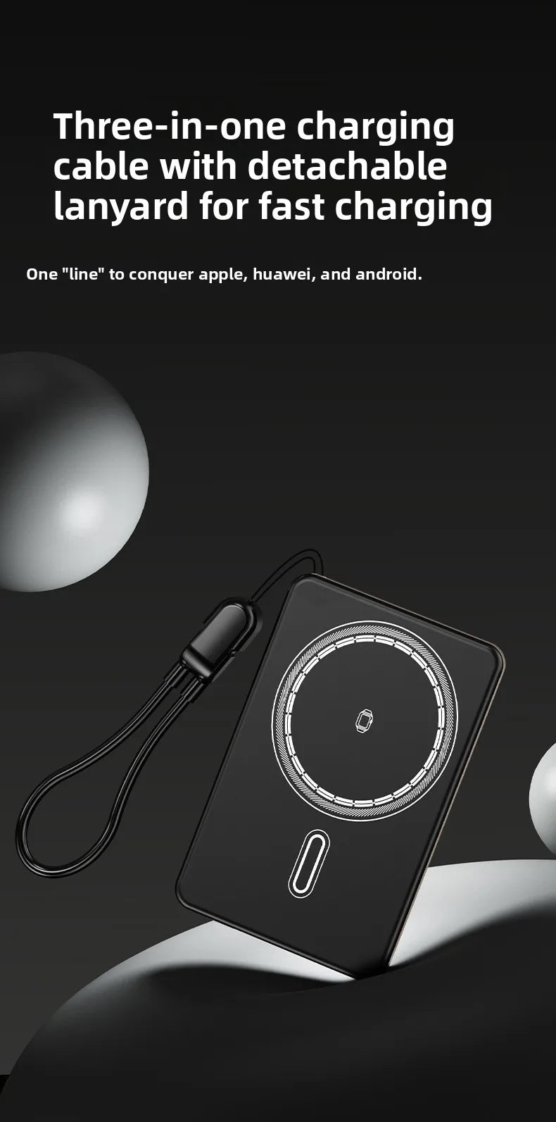 Batería externa magnética ultradelgada 3 en 1 de 10000 mAh con carga rápida y cable integrado para relojes y auriculares recargables PD 22.5WS