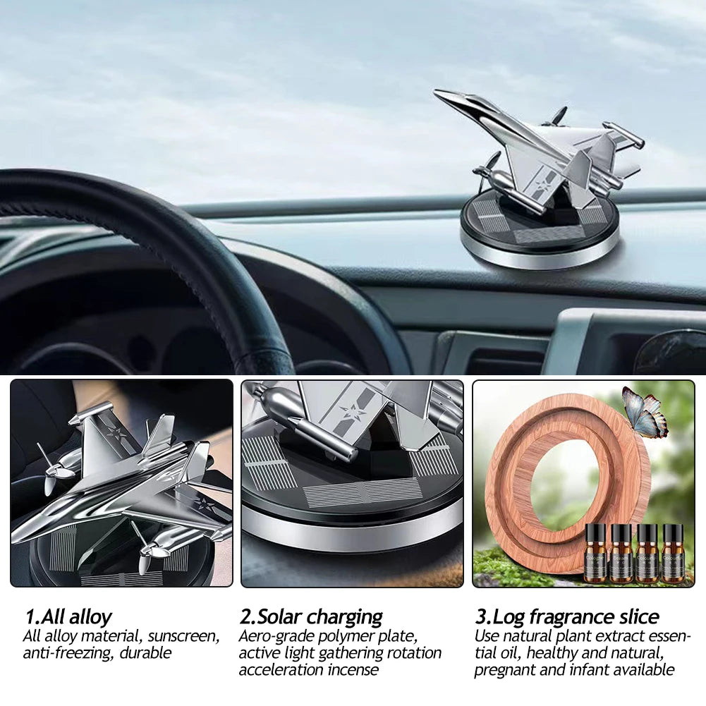 Perfume para coche Aromaterapia Coche Energía solar Ambientador para coche Avión Difusor de aceite de aromaterapia giratorio Fragancia duradera
