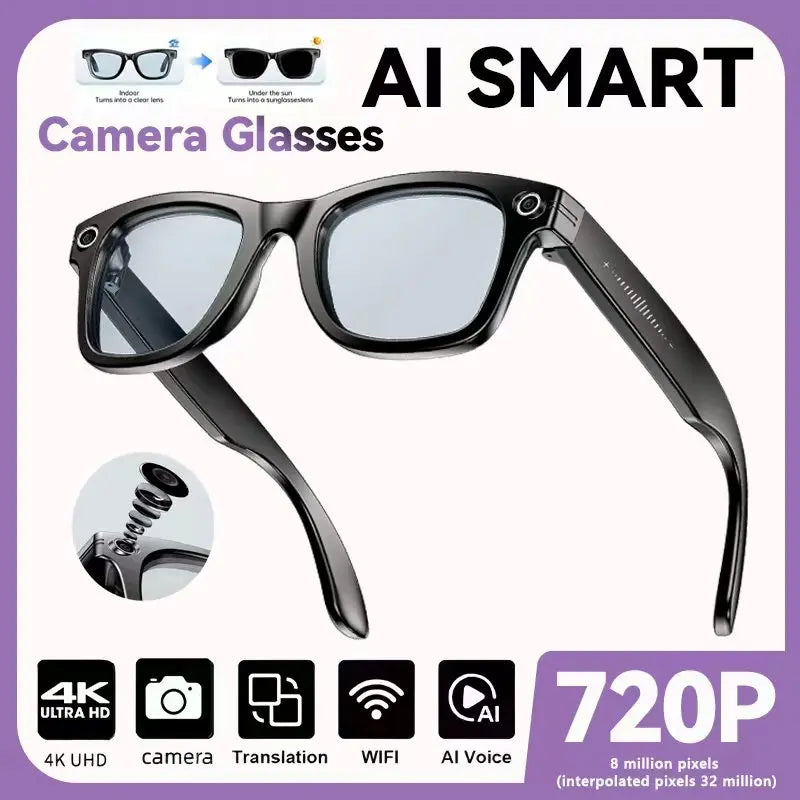 Gafas de sol inteligentes 2025 con IA, cámara de vídeo de 8 MP, traducción, Bluetooth, llamadas, reproducción de música, para hombres y mujeres, grabación al 100%.