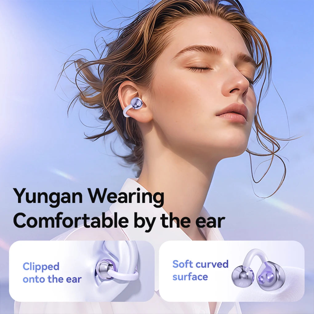 Auriculares de conducción ósea Bluetooth 5.4, auriculares con clip para la oreja, cómodos, deportivos, con pantalla digital.