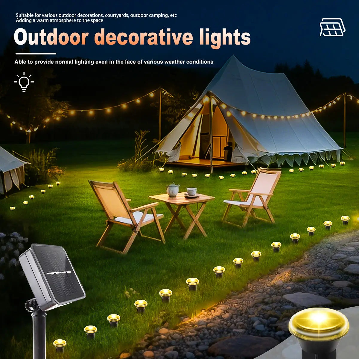 Lámpara solar LED para jardín y caminos, 15/30 LED, 8 modos, resistente al agua, para exteriores, ideal para camping, bodas, Navidad y otras festividades.