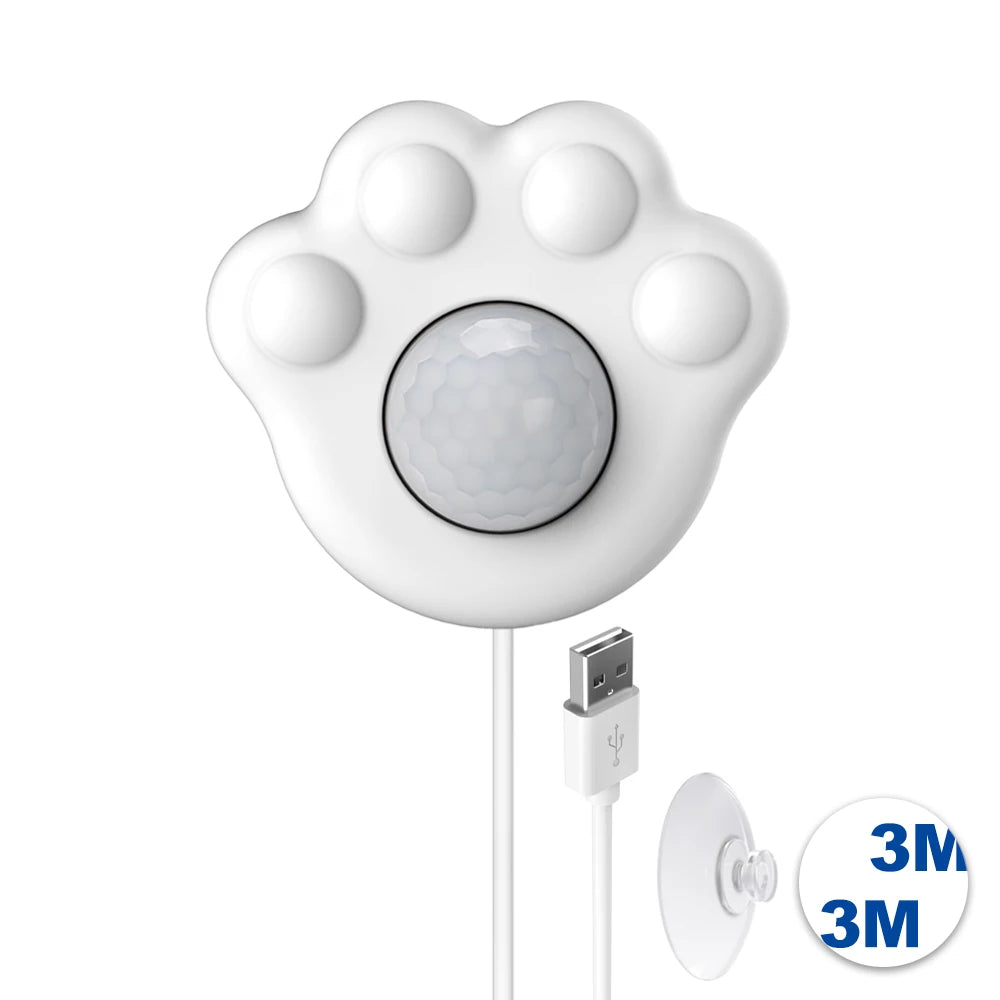 Sensor de fuente de agua para gatos con sensor de movimiento PIR en forma de pata para todos los dispensadores de agua automáticos para mascotas con interfaz USB.