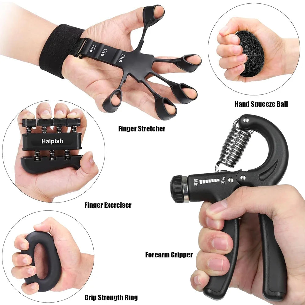Entrenador de fortalecimiento de fuerza de agarre manual ajustable de 5 a 60 kg, juego completo con contador, ejercitador de muñeca, antebrazo y mano para fortalecer los músculos.