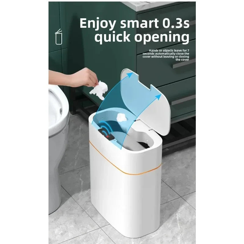 Cubo de basura inteligente para salón, baño y dormitorio, cubo de basura doméstico versátil con tapa de apertura mediante sensor eléctrico.