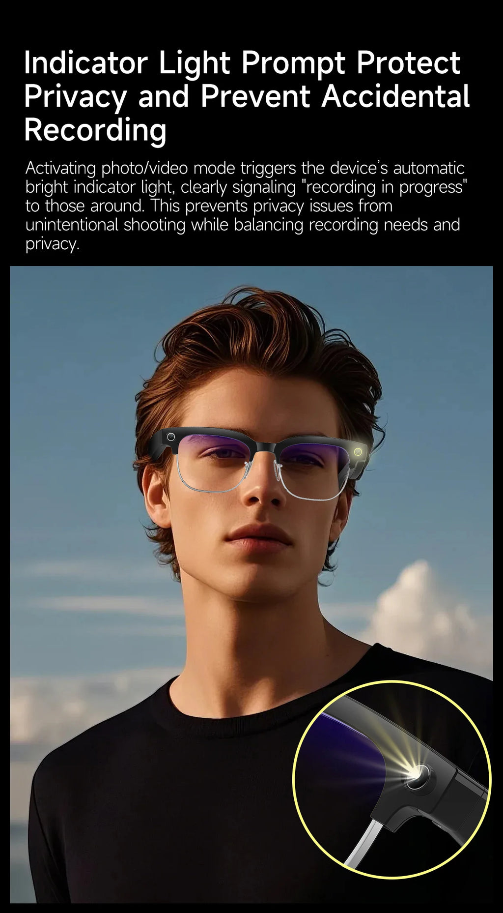 Gafas inteligentes con IA, Bluetooth, 8MP, resistentes al agua (IP66), grabación de video, reconocimiento de fotos y traducción, batería de 290 mAh. Gafas para uso diario.