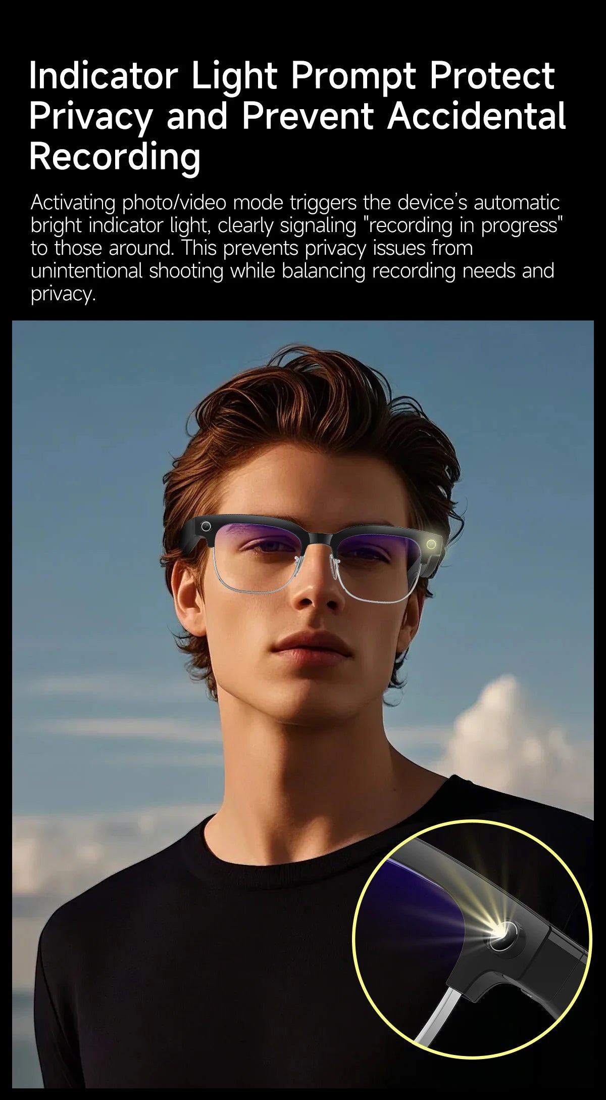 Gafas inteligentes con IA, Bluetooth, 8MP, resistentes al agua (IP66), grabación de video, reconocimiento de fotos y traducción, batería de 290 mAh. Gafas para uso diario.