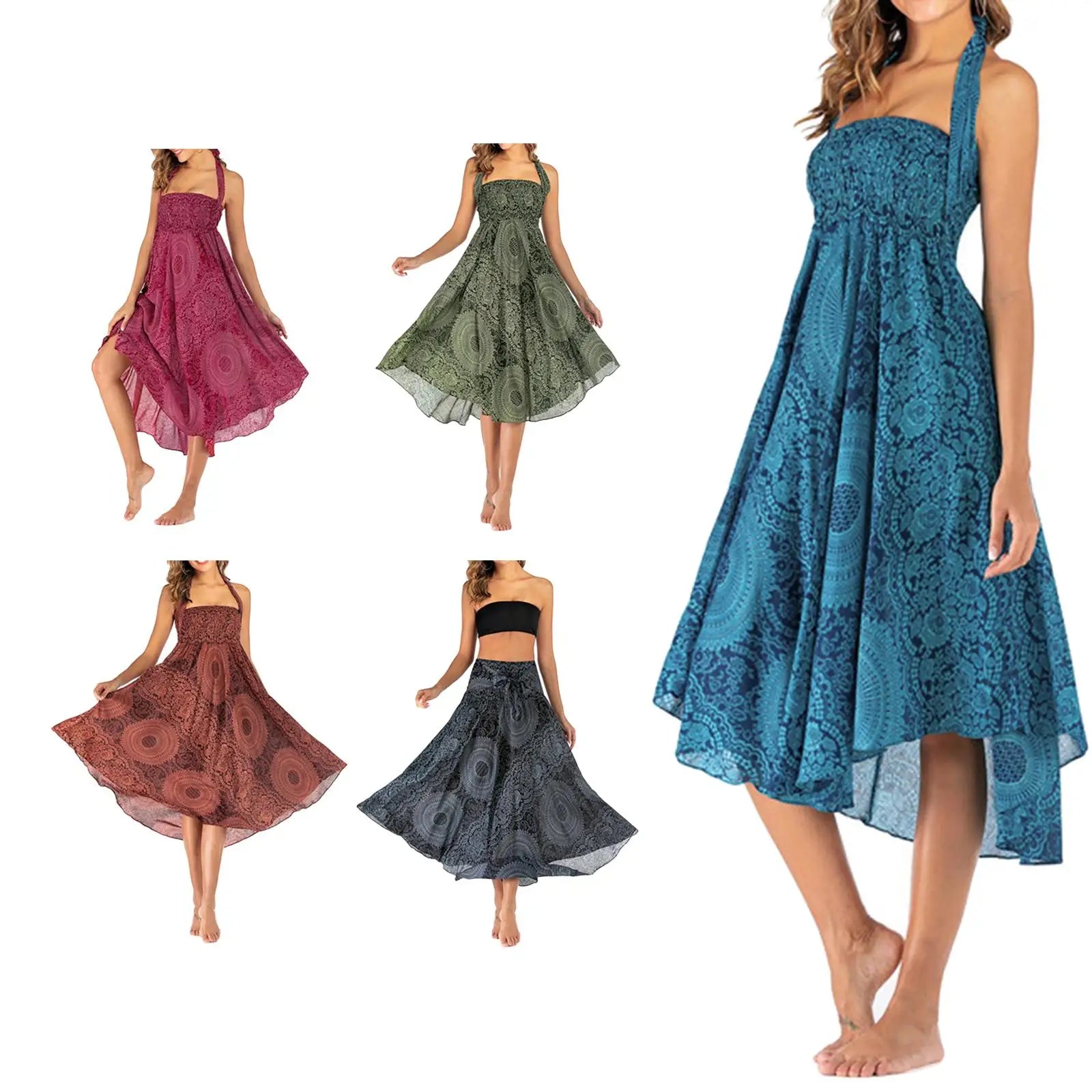 Faldas de moda para mujer con estampado floral, cintura elástica y falda tipo disfraz.