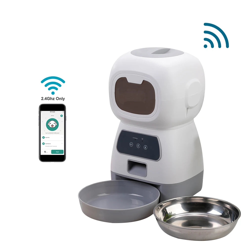 Comedero automático para mascotas de 3,5 L para gatos, WiFi, Smart Swirl, comedero lento para perros con grabadora de voz, dispensador de comida para gatos de gran capacidad con temporizador.
