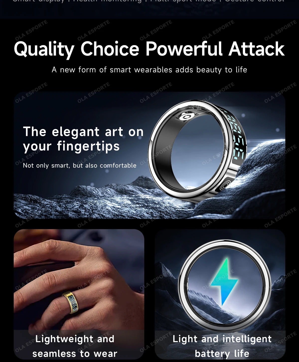 Anillo inteligente con pantalla táctil, gestor de salud, control por gestos y vídeo, resistente al agua hasta 5 ATM. Para hombres y mujeres. Nuevo anillo inteligente 2025.