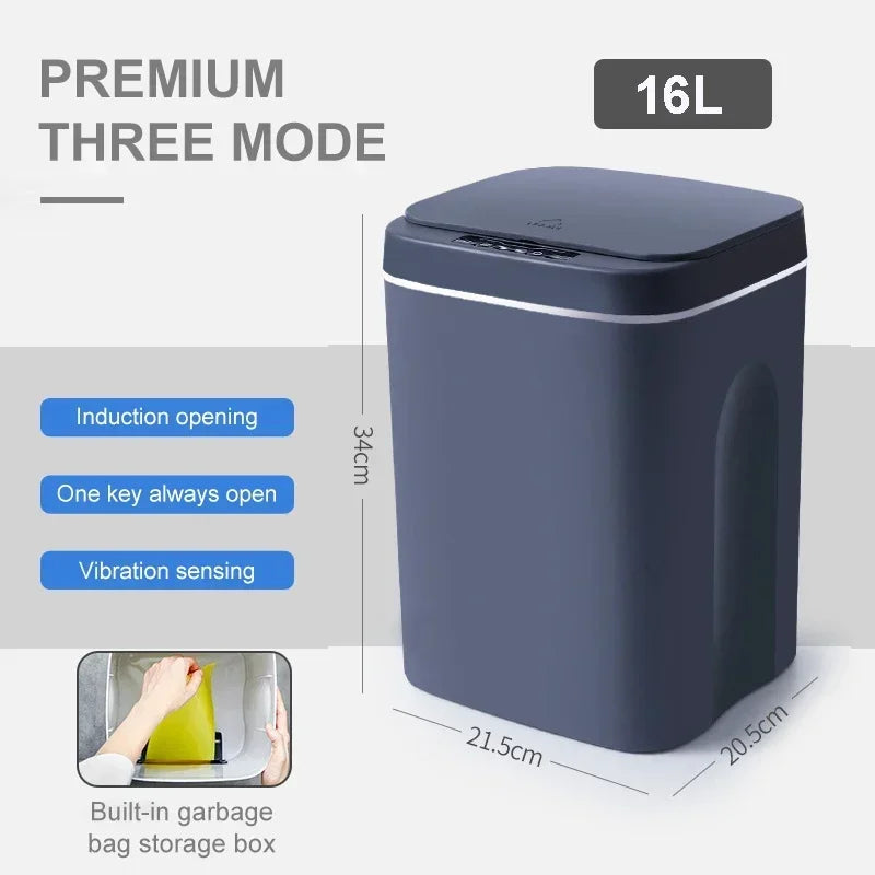 Cubo de basura inteligente de 12-16 litros con sensor automático, contenedor eléctrico impermeable para cocina y baño, para reciclaje y basura.