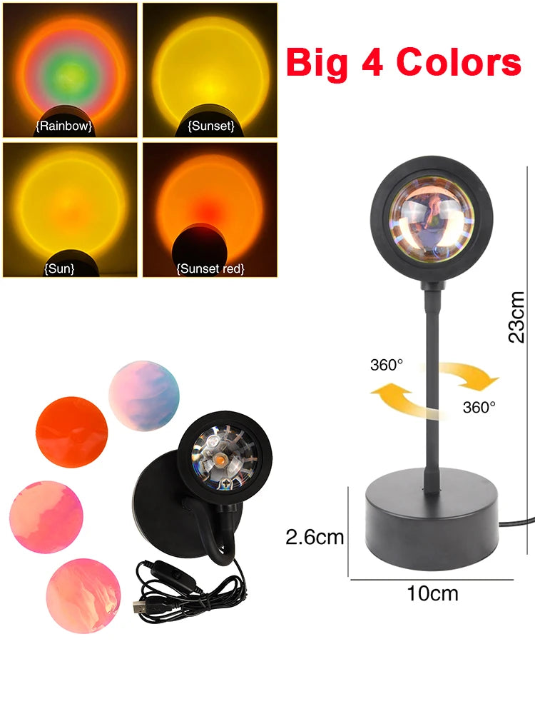 Lámpara USB con efecto atardecer, proyector de atardecer, luz ambiental.