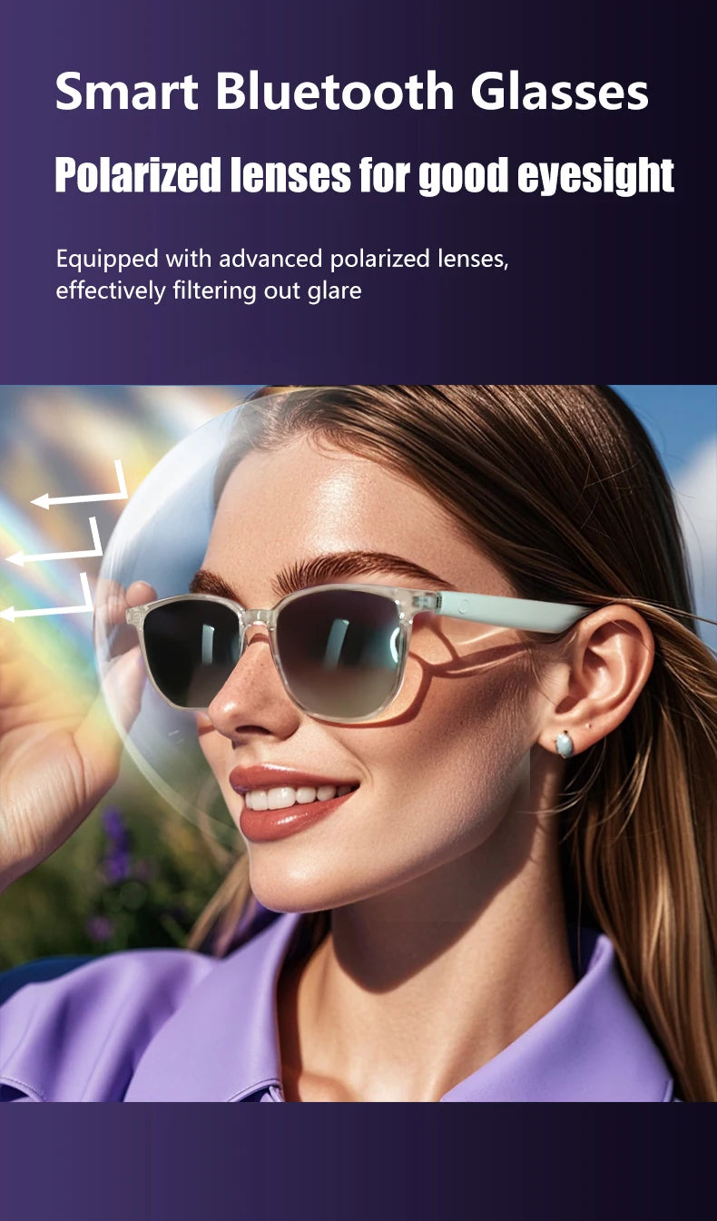 Gafas inteligentes GS03 mejoradas con cámara, grabación de vídeo, reconocimiento fotográfico por IA, traducción de llamadas por Bluetooth y asistente de voz.