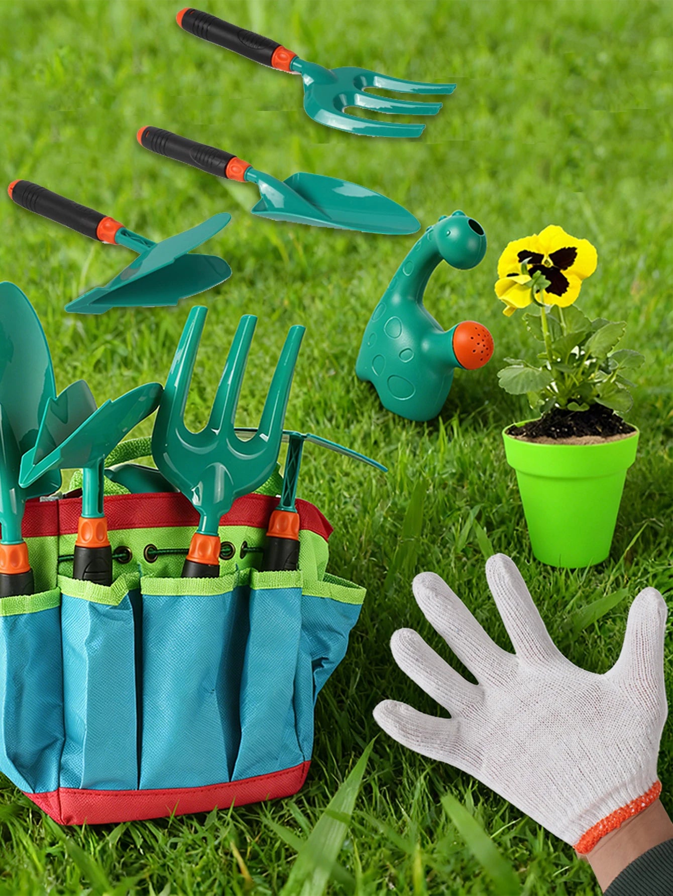 Juego de herramientas de jardinería de juguete para niños, delantal, guantes, herramientas para plantas y flores, regalos para niños y niñas.