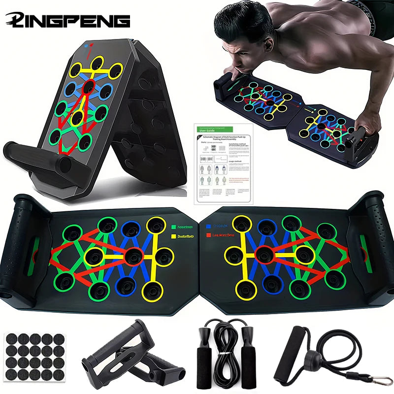Juego de tabla de flexiones multifuncional portátil con asas, plegable, para entrenamiento de pecho, abdomen, brazos y espalda.