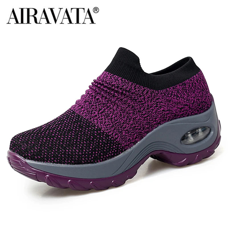Zapatos casuales para mujer, zapatillas deportivas gruesas, zapatos de plataforma para caminar, mocasines casuales de punto a la moda, tallas 35-42