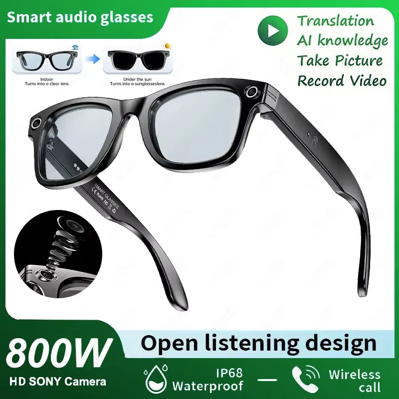 Gafas inteligentes para hombre 2026 con cámara de 8 MP, WiFi, Bluetooth, control táctil, resistencia al agua IP67, traducción con IA, cancelación de ruido y gafas con IA para mujer y hombre.