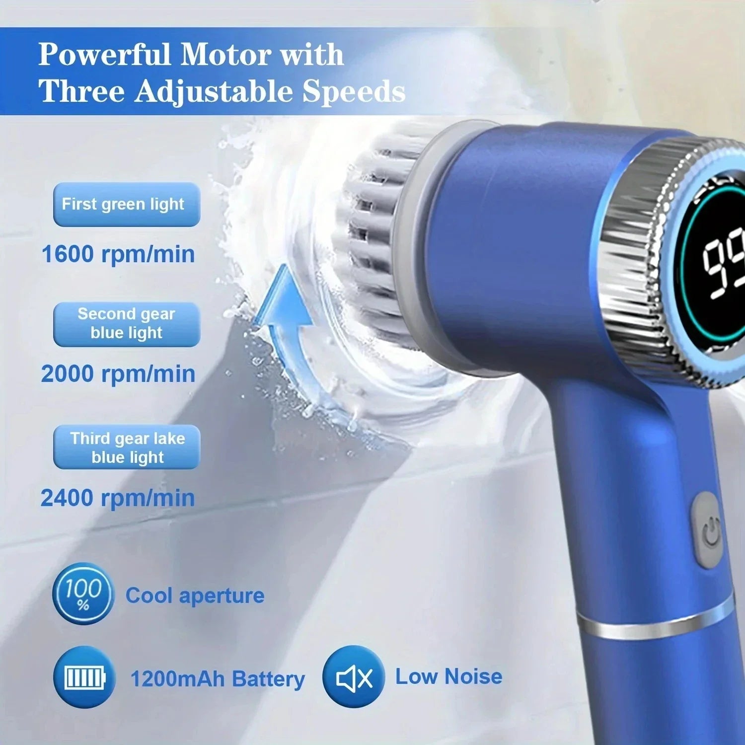 Cepillo de limpieza eléctrico inalámbrico potente, resistente al agua IPX7.
