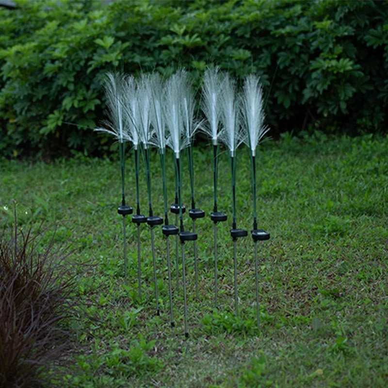 Luces solares para jardín y paisaje, lámpara de césped con efecto de flor de junco, lámpara de fibra óptica para exteriores e iluminación impermeable para caminos.