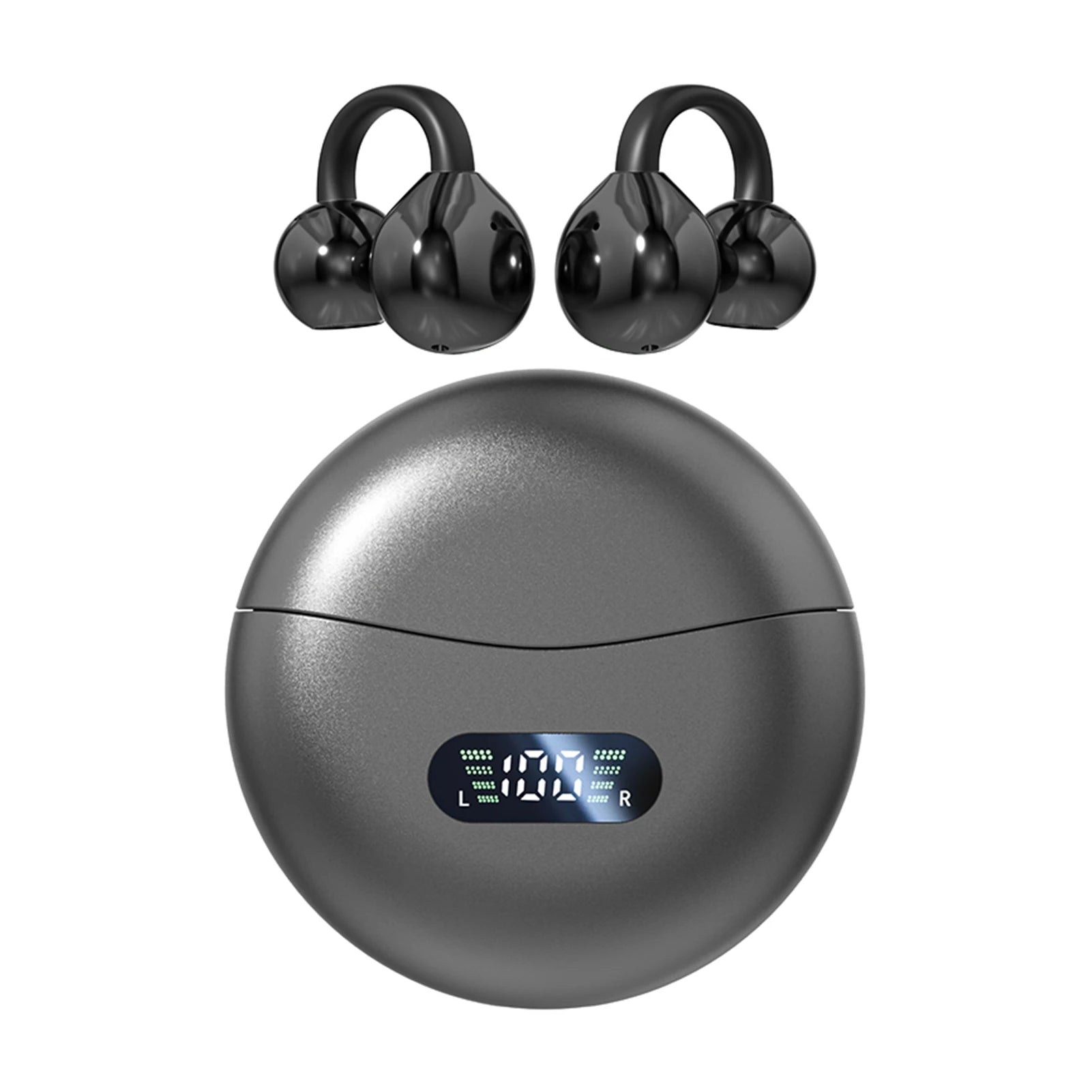 Auriculares de conducción ósea Bluetooth 5.4, auriculares con clip para la oreja, cómodos, deportivos, con pantalla digital.