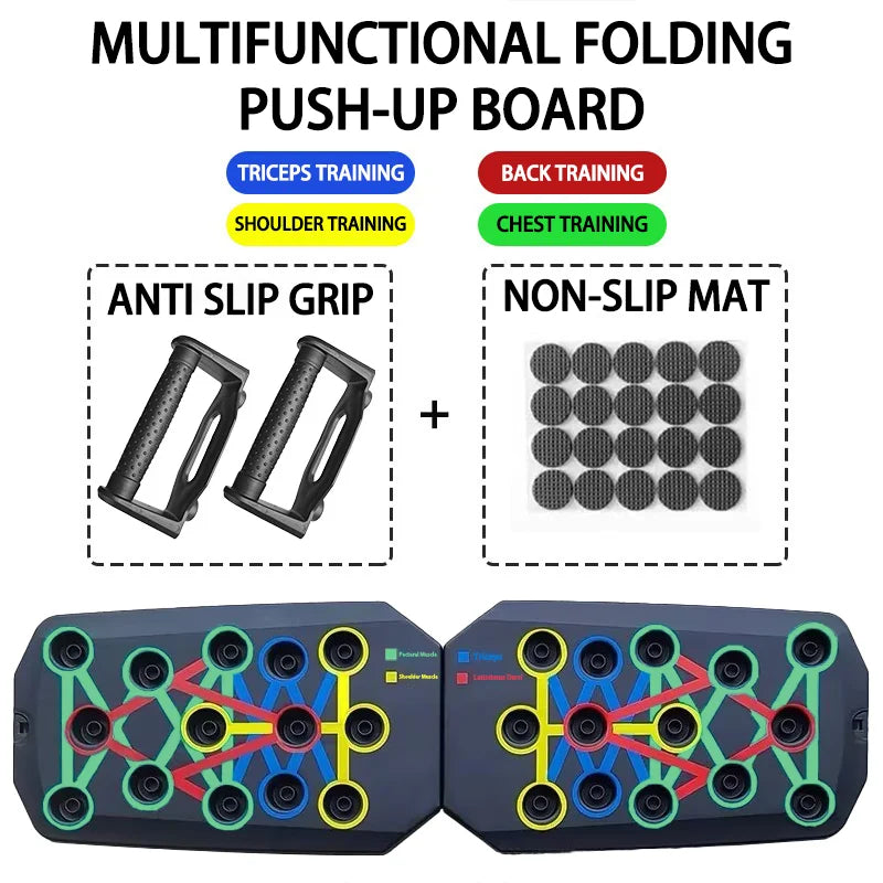 Juego de tabla de flexiones multifuncional portátil con asas, plegable, para entrenamiento de pecho, abdomen, brazos y espalda.