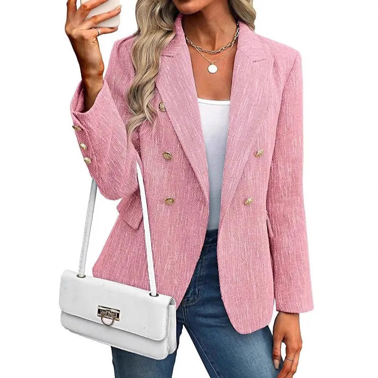 Traje de mujer de nueva tendencia de moda 2026, básico, ajustado, versátil, de color liso, sencillo, para la oficina o para ir al trabajo.