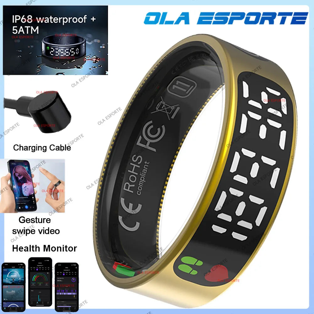 Anillo inteligente con pantalla táctil, gestor de salud, control por gestos y vídeo, resistente al agua hasta 5 ATM. Para hombres y mujeres. Nuevo anillo inteligente 2025.
