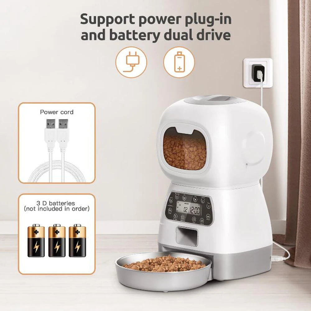 Comedero automático para mascotas de 3,5 L para gatos, WiFi, Smart Swirl, comedero lento para perros con grabadora de voz, dispensador de comida para gatos de gran capacidad con temporizador.