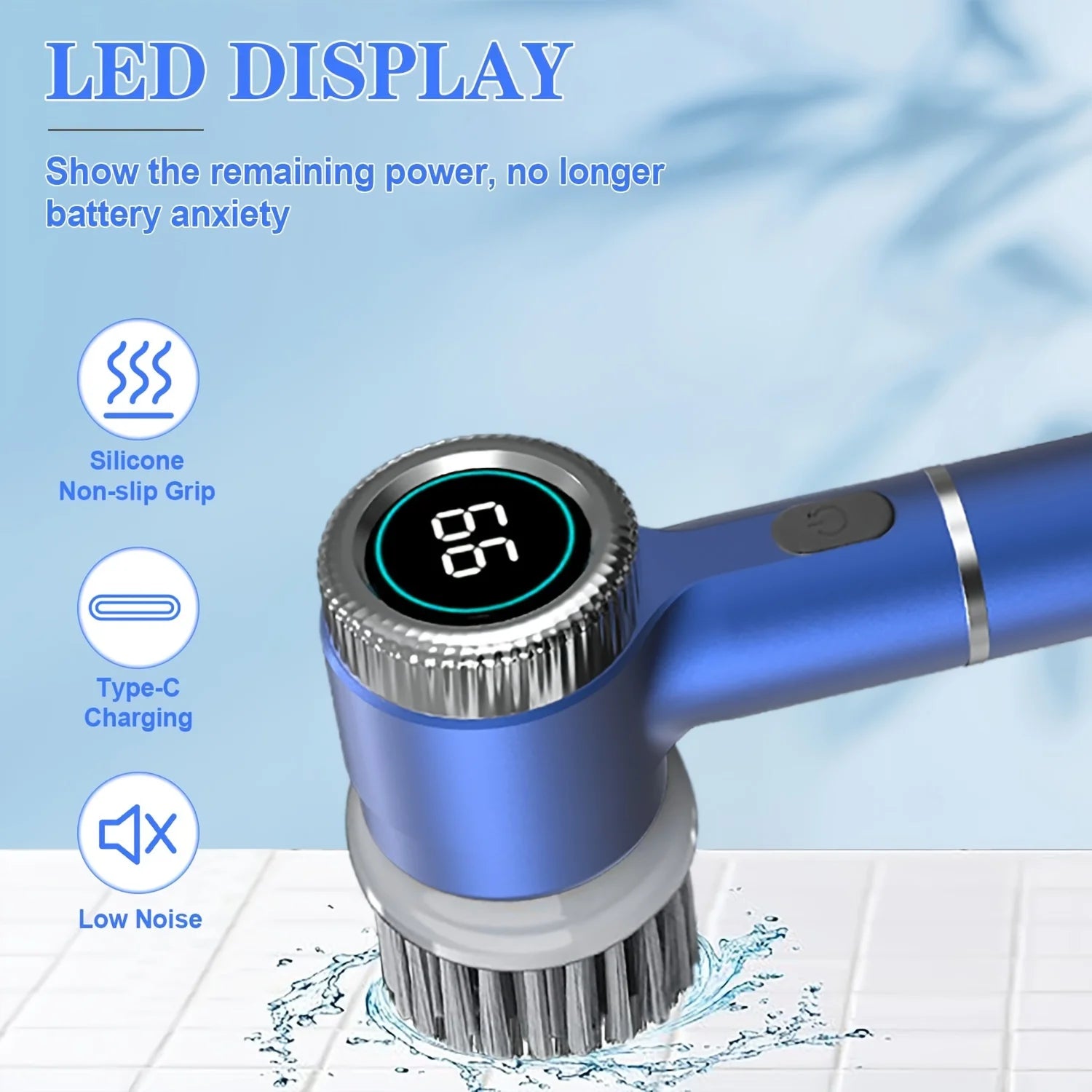 Cepillo de limpieza eléctrico con pantalla LED, 5 cabezales reemplazables y 3 velocidades.