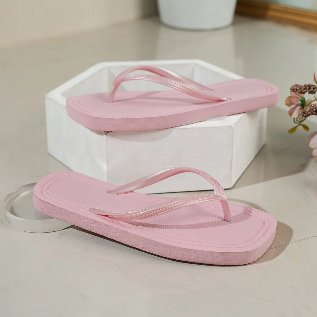 Chanclas de verano para mujer, casuales, de color liso, cómodas, antideslizantes, ligeras, para interior y exterior, playa, con punta cuadrada, sandalias planas de EVA.