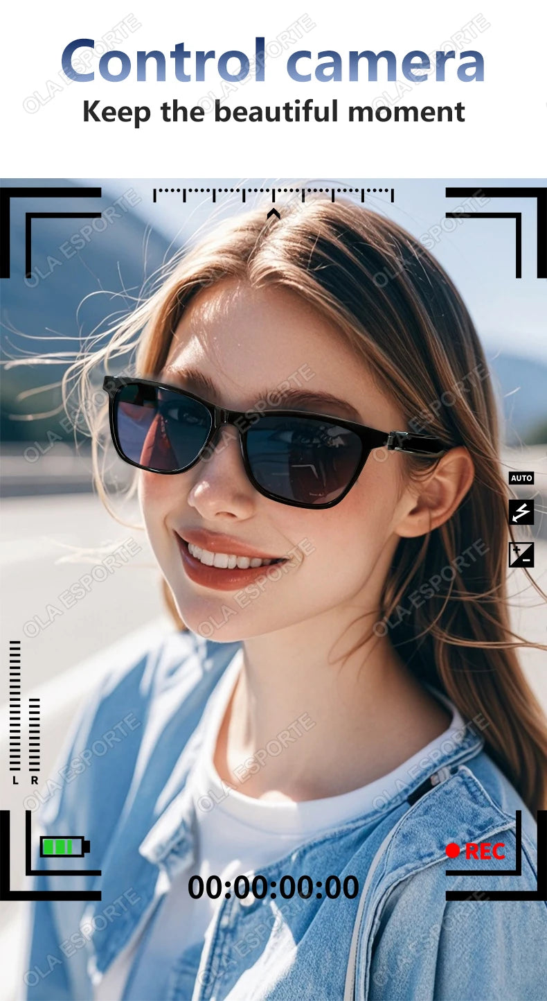Gafas inteligentes Hot GS05 para hombre 2 en 1 con protección UV, portátiles, polarizadas, con filtro de luz azul, montura negra y lentes blancas. Gafas de sol con función de música.
